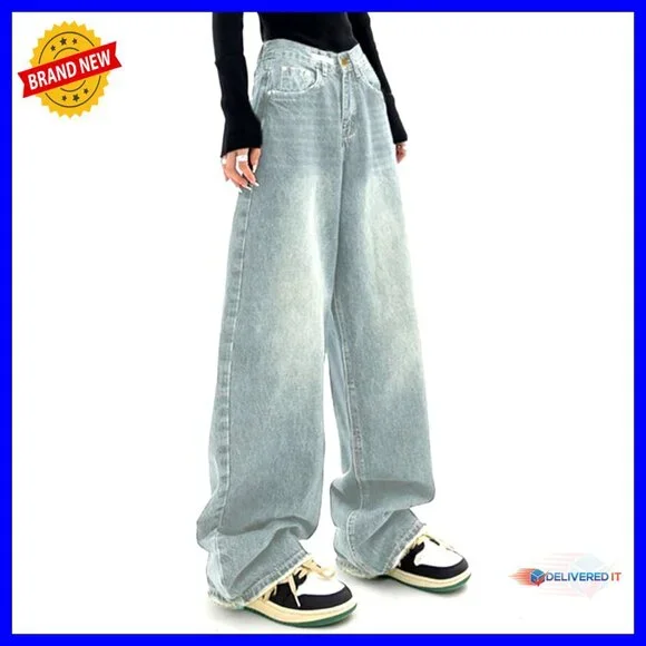 Wide Leg Boyfriend Jeans Vintage Y2K Baggy Denim Trousers Casual Streetwear - Picture 3 of 6